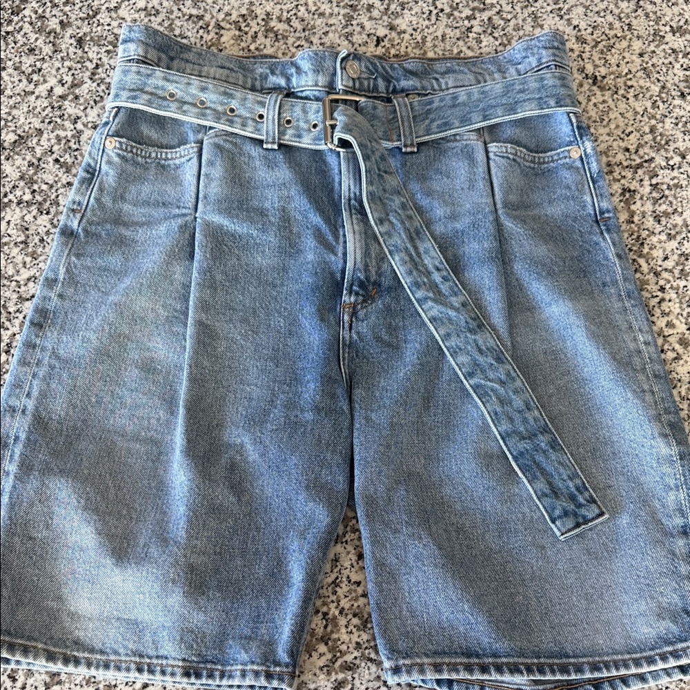 Agolde 90’s Reworked Paper-bag Belted High Waist Denim Shorts Light Wash Sz 27 - Picture 2 of 12
